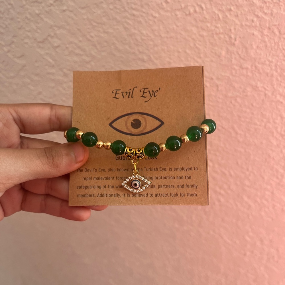 Evil Eye Green and Gold Beaded Bracelet